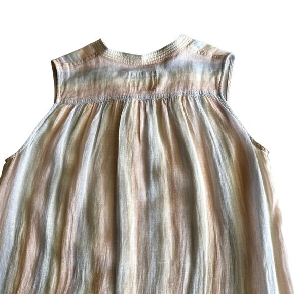 Rails Linen Rayon Jules Rainbow Stripe Sleeveless Hi Low Scoop Hem Tunic Top M - Picture 3 of 9